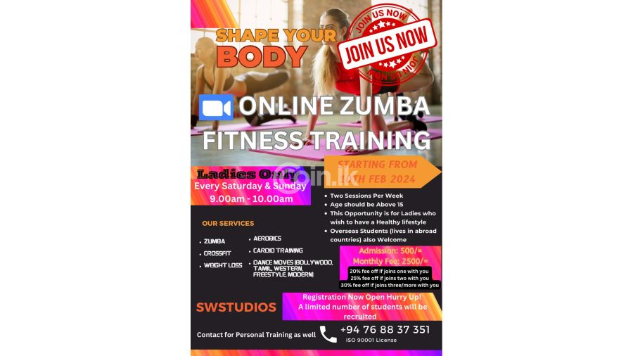 Online Fitness Training Class Zumba Workout Classes for Ladies