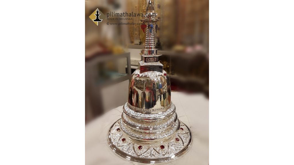 Decorated silver plated sthupa අලංකාරව පිත්තලෙන්ස දා රිදී ආලේපන කරන ලද කරඬු