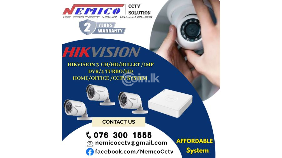 HIKVISION | CCTV 3CH -HD  1MP Bullet   DVR  4 TURBO 