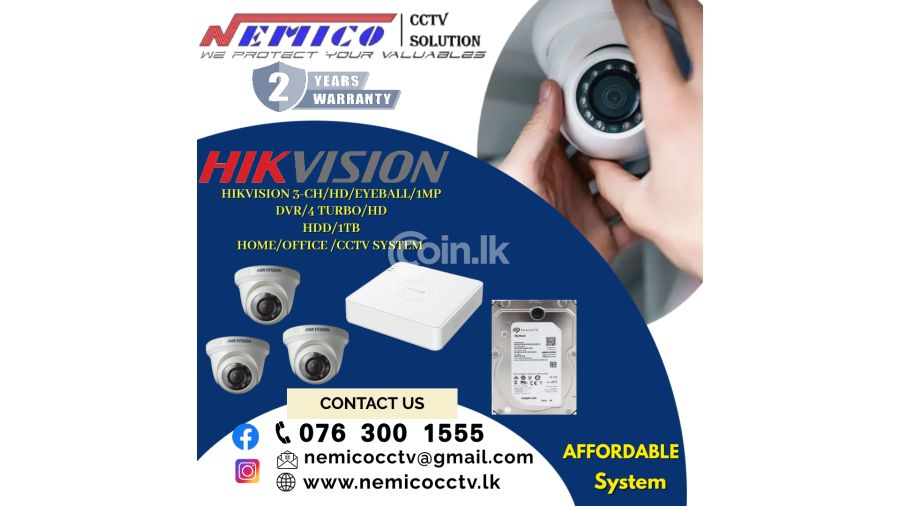 Hikvision CCTV CH 3-HD  1MP   DVR 4 Turbo  HDD 