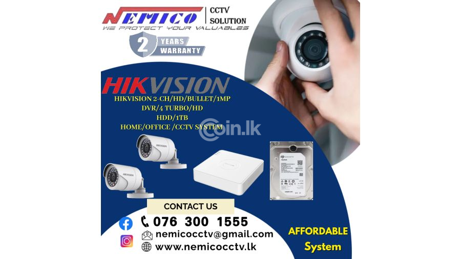 HIKVISION | CCTV 2CH -HD  1MP Bullet   DVR  4 TURBO   HDD