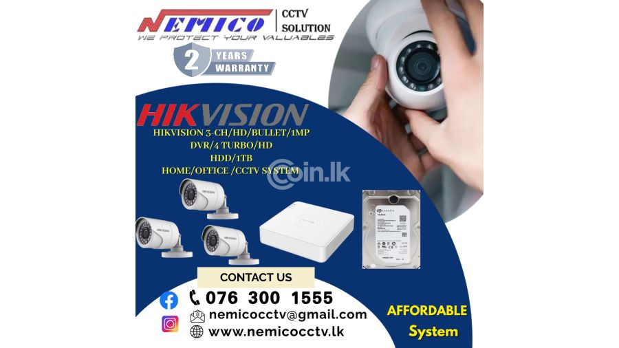 HIKVISION | CCTV 3CH -HD  1MP Bullet   DVR  4 TURBO   HDD