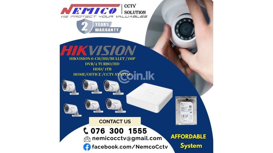 HIKVISION | CCTV 6CH -HD  1MP Bullet   DVR  4 TURBO   HDD