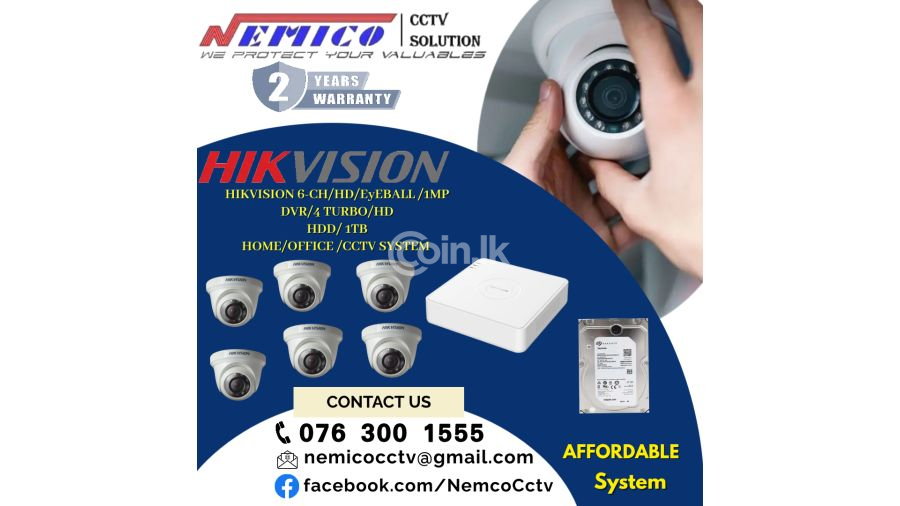 Hikvision CCTV CH 6-HD  1MP   DVR 4 Turbo  HDD 