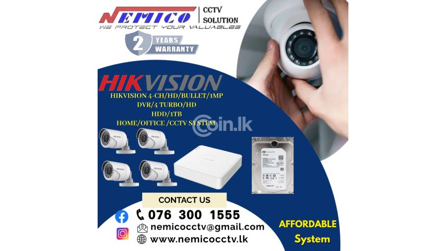 HIKVISION | CCTV 4CH -HD  1MP Bullet   DVR  4 TURBO   HDD