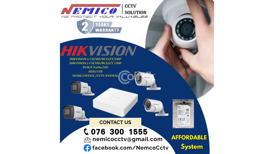 Hikvision | CCTV CH 2-HD Bullet  2MP    CCTV 2-CH -HD  1MP Bullet  DVR 4Turbo   HDD 1TB