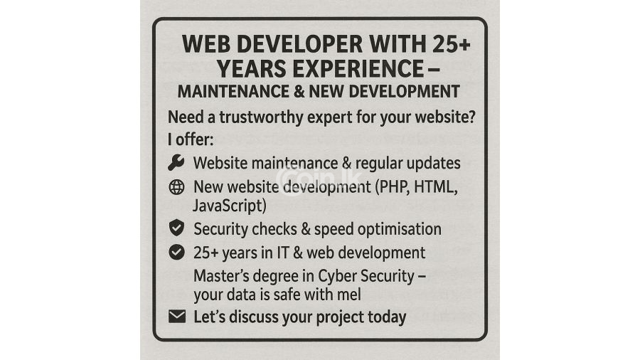 Web Developer with 25+ Years Experience – Mainte