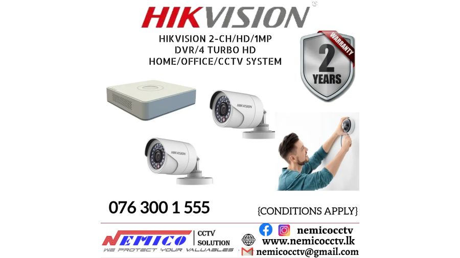 Hikvision CCTV CH 2-HD/ 1MP/ Bullet , DVR 4 Turbo 
