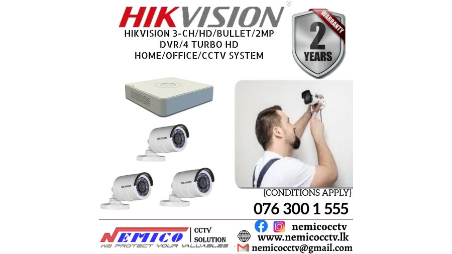 Hikvision CCTV CH 3-HD/ 2MP/ Bullet, DVR 4, Turbo