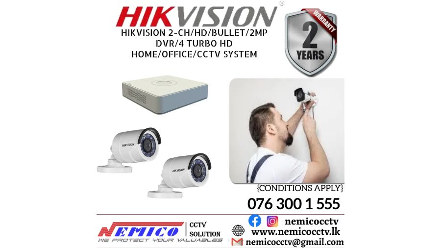 Hikvision CCTV CH 2-HD/ 2MP/ Bullet, DVR 4, Turbo