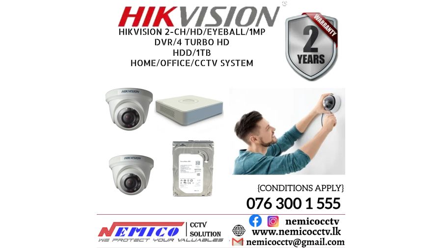 CCTV CH 2-HD/ 1MP/Eyeball DVR 4 Turbo & HDD 1TB